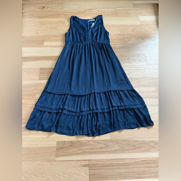 Loft New Blue Spotted Tiered Pocket Midi Dress sleeveless size 14 - Picture 6 of 13